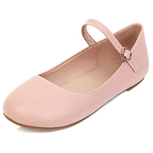 MJIASIAWA Damen Knöchelriemchen Mary Jane Flats Ballerinas Dolly Schuhe Schnalle Leisure Walking Comfy Runde Zehen Damen Ballet Flach Pink Gr 38 EU/39 Asiatisch von MJIASIAWA