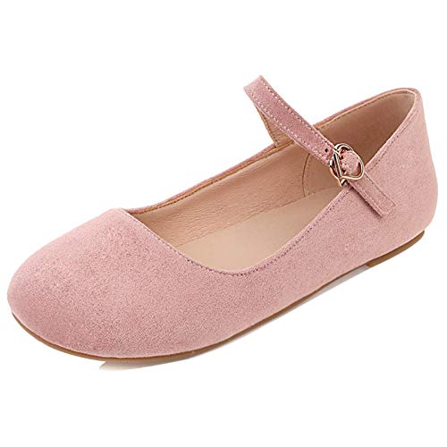 MJIASIAWA Damen Knöchelriemchen Mary Jane Flats Ballerinas Dolly Schuhe Schnalle Leisure Walking Comfy Runde Zehen Damen Ballet Flach Pink Gr 43 EU/45 Asiatisch von MJIASIAWA