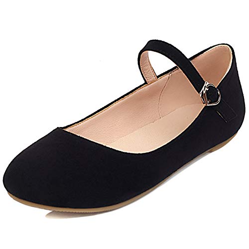 MJIASIAWA Damen Knöchelriemchen Mary Jane Flats Ballerinas Dolly Schuhe Schnalle Leisure Walking Comfy Runde Zehen Damen Ballet Flach Schwarz Gr 40.5 EU/42 Asiatisch von MJIASIAWA