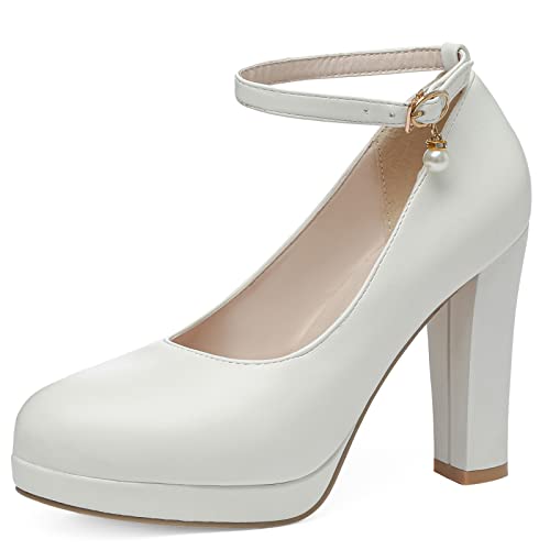 MJIASIAWA Damen Knöchelriemchen Mode Hohen Blockabsatz Pumps Closed Toe Elegant Bridesmaid Hochzeit Formal Schuhe Schnalle Weiß Gr 39 EU/40 Asiatisch MJIASIAWA Damen Knöchelriemchen Mode Hohen Blockabsatz Pumps Closed Toe Elegant Bridesmaid Hochzeit Formal Schuhe Schnalle Weiß Gr 39 EU/40 Asiatisch von MJIASIAWA