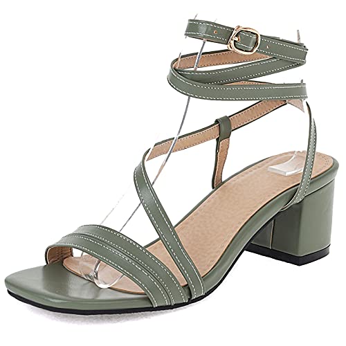 MJIASIAWA Damen Knöchelriemchen Mode Offene Zeh Blockabsatz Sandalen Strappy Gladiator Mitte Absatz Party Bridal Sommer Schuhe Grün Gr 40 EU/41 Asiatisch von MJIASIAWA