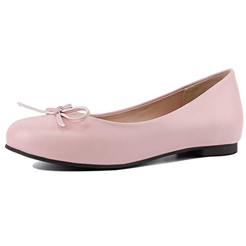 MJIASIAWA Damen Komfort Walking Buro Arbeit Ballet Flach Ohne Verschluss Bows Dolly Schuhe Closed Toe Ballerinas Prom Bride Schuhe Pink-Mp Gr 48 EU/50 Asiatisch von MJIASIAWA