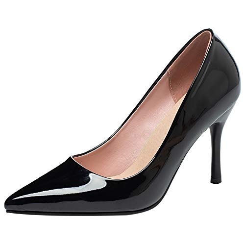 MJIASIAWA Damen Lack Stiletto Formal Schuhe Buro Arbeit Pointed Toe Ohne Verschluss Bride Hochzeit Höhe Ferse Pumps Bogen Schwarz Gr 42 EU/44Cn Asiatisch von MJIASIAWA