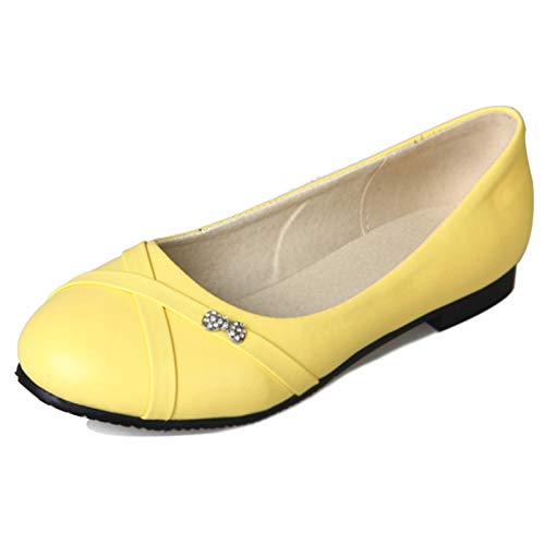 MJIASIAWA Damen Leisure Flats Closed Toe Ohne Verschluss Buro Arbeit Dolly Schuhe Ballerinas Ballet Mocasions Komfort Walking Loafers Gelb Gr 39 EU/40 Asiatisch von MJIASIAWA