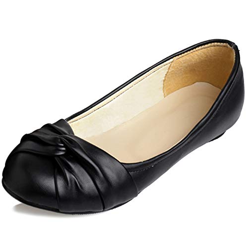 MJIASIAWA Damen Leisure Flats Closed Toe Ohne Verschluss Buro Arbeit Dolly Schuhe Ballerinas Ballet Mocasions Komfort Walking Loafers Schwarz Gr 32 EU von MJIASIAWA