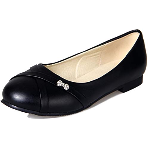 MJIASIAWA Damen Leisure Flats Closed Toe Ohne Verschluss Buro Arbeit Dolly Schuhe Ballerinas Ballet Mocasions Komfort Walking Loafers Schwarz Gr 34 EU von MJIASIAWA