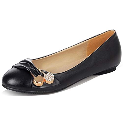 MJIASIAWA Damen Leisure Flats Closed Toe Ohne Verschluss Buro Arbeit Dolly Schuhe Ballerinas Ballet Mocasions Komfort Walking Loafers Schwarz Gr 44 EU/46 Asiatisch von MJIASIAWA