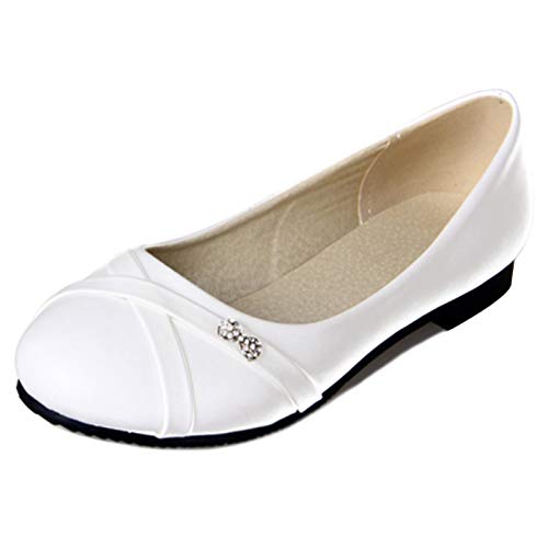 MJIASIAWA Damen Leisure Flats Closed Toe Ohne Verschluss Buro Arbeit Dolly Schuhe Ballerinas Ballet Mocasions Komfort Walking Loafers Weiß Gr 32 EU von MJIASIAWA