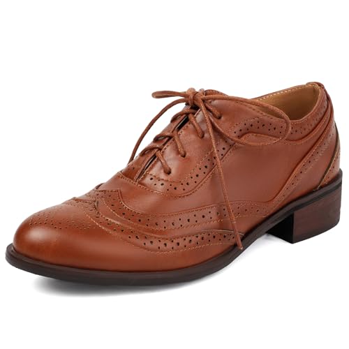 MJIASIAWA Damen Männer Buro Arbeit Business Klassischer Schnüren Brogue Oxford Closed Toe Mode Block Mitte Absatz Derby Schuhe Braun Gr 35 EU von MJIASIAWA