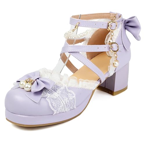 MJIASIAWA Damen Mary Jane Runde Zehen Süß Plateau Sandalen Lolita Knöchelriemchen Hochzeit Party Blockabsatz Schuhe Bogen Violett Gr 40.5 EU/42 Asiatisch MJIASIAWA Damen Mary Jane Runde Zehen Süß Plateau Sandalen Lolita Knöchelriemchen Hochzeit Party Blockabsatz Schuhe Bogen Violett Gr 40.5 EU/42 Asiatisch von MJIASIAWA