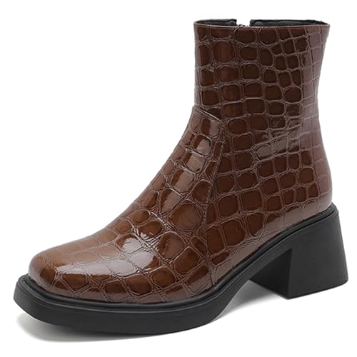 MJIASIAWA Damen Mode Chelsea Winter Komfort Stiefeletten Weit Fit Blockabsatz Plateau Winter Stiefeletten Square Toe Braun/Rl Gr 33 EU von MJIASIAWA