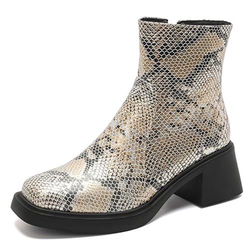 MJIASIAWA Damen Mode Chelsea Winter Komfort Stiefeletten Weit Fit Blockabsatz Plateau Winter Stiefeletten Square Toe Gold/Rl Gr 36 EU von MJIASIAWA