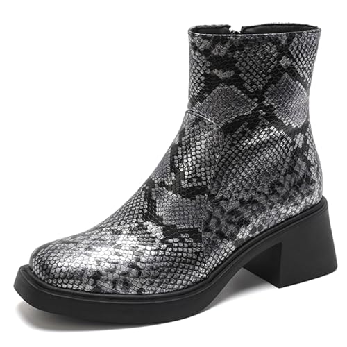 MJIASIAWA Damen Mode Chelsea Winter Komfort Stiefeletten Weit Fit Blockabsatz Plateau Winter Stiefeletten Square Toe Schwarz-Silber/Rl Gr 38 EU/39 Asiatisch von MJIASIAWA