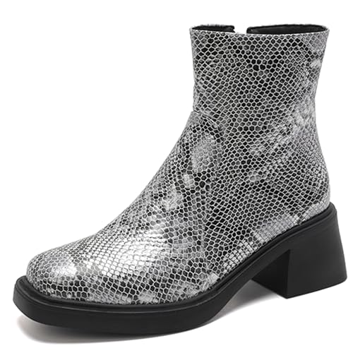 MJIASIAWA Damen Mode Chelsea Winter Komfort Stiefeletten Weit Fit Blockabsatz Plateau Winter Stiefeletten Square Toe Silber/Rl Gr 36 EU von MJIASIAWA