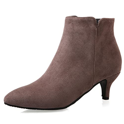 MJIASIAWA Damen Mode Pointed Toe Kleid Formal Kitten Heel Stiefeletten Buro Warm Mitte Absatz Winter Chelsea Stiefeletten Reißverschluss Grau Gr 41 EU/43 Asiatisch von MJIASIAWA