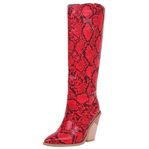 MJIASIAWA Damen Mode Snakeskin Knee High Western Pointed Toe Stiefel Ohne Verschluss Winter Warm Keilabsatz Cowboy Booty Rot Gr 40.5 EU/42 Asiatisch MJIASIAWA Damen Mode Snakeskin Knee High Western Pointed Toe Stiefel Ohne Verschluss Winter Warm Keilabsatz Cowboy Booty Rot Gr 40.5 EU/42 Asiatisch von MJIASIAWA