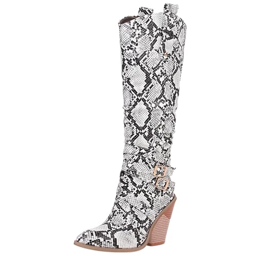 MJIASIAWA Damen Mode Snakeskin Knee High Western Pointed Toe Stiefel Ohne Verschluss Winter Warm Keilabsatz Cowboy Booty Weiß Gr 33 EU MJIASIAWA Damen Mode Snakeskin Knee High Western Pointed Toe Stiefel Ohne Verschluss Winter Warm Keilabsatz Cowboy Booty Weiß Gr 33 EU von MJIASIAWA