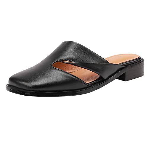 MJIASIAWA Damen Mode Square Toe Pantoletten Strand Pantoffeln Komfort Leisure Pantoffeln Closed Toe Low Mitte Absatz Sandalen Weit Fit Schwarz Gr 38 EU/39 Asiatisch von MJIASIAWA