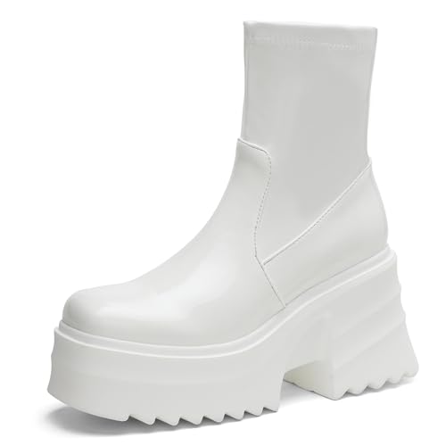 MJIASIAWA Damen Mode Square Toe Stretch Plateau Stiefel Halbschaft Blockabsatz Knee High Winter Party Overknees Lack Booty Weiß Gr 39 EU/40 Asiatisch MJIASIAWA Damen Mode Square Toe Stretch Plateau Stiefel Halbschaft Blockabsatz Knee High Winter Party Overknees Lack Booty Weiß Gr 39 EU/40 Asiatisch von MJIASIAWA