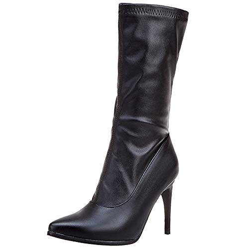 MJIASIAWA Damen Mode Stiletto Halbschaft Pointed Toe Kleid Stretch Stiefel Reißverschluss Abend Bridal Elegant Winter Sommer Boots Schwarz Gr 43 EU/45 Asiatisch von MJIASIAWA