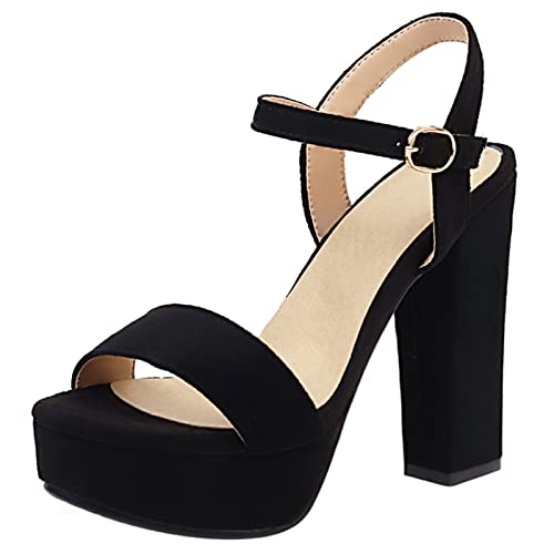 MJIASIAWA Damen Offene Zeh Blockabsatz Party Knöchelriemchen Plateau Sandalen Buro Kleid Abend Höhe Ferse Sommer Mode Schuhe Schwarz Gr 33 Eu von MJIASIAWA