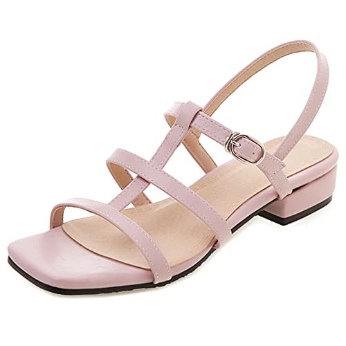 MJIASIAWA Damen Offene Zeh Mode Gladiator Niedrige Absatz Sandalen Strappy Knöchelriemchen Sommer Komfort Leisure Romisch Schuhe Pink Gr 46 EU/48 Asiatisch von MJIASIAWA