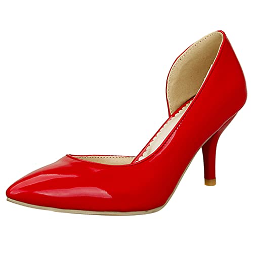 MJIASIAWA Damen Ohne Verschluss Pointed Toe Party Stiletto Pumps Elegant Höhe Ferse Formal Kleid Bridal Abend Pumps Rot Gr 50 EU/52 Asiatisch von MJIASIAWA