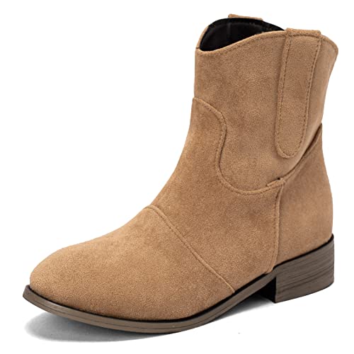 MJIASIAWA Damen Ohne Verschluss Runde Zehen Mitte Absatz Chelsea Stiefeletten Komfort Winter Leisure Block Stiefeletten Warm Khaki Gr 40 EU/41 Asiatisch von MJIASIAWA