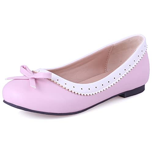 MJIASIAWA Damen Ohne Verschluss Walking Driving Buro Arbeit Ballerina Prom Flach Schuhe Brogue Closed Toe Hochzeit Flats Bows Pink Gr 44 EU/46 Asiatisch von MJIASIAWA