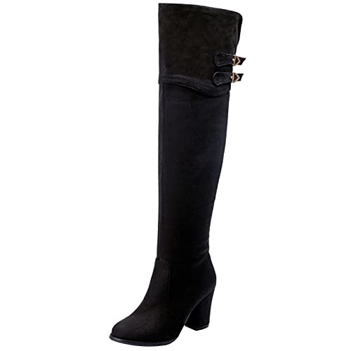 MJIASIAWA Damen Overknees Winter Blockabsatz Equestrian Reißverschluss Boots Closed Toe Comfy Oberschenkel Mode Reitstiefel Schnalle Schwarz Gr 41 EU/43 Asiatisch MJIASIAWA Damen Overknees Winter Blockabsatz Equestrian Reißverschluss Boots Closed Toe Comfy Oberschenkel Mode Reitstiefel Schnalle Schwarz Gr 41 EU/43 Asiatisch von MJIASIAWA
