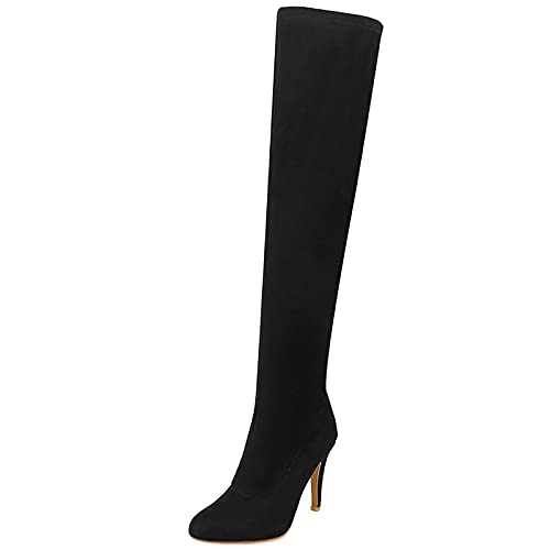 MJIASIAWA Damen Overknees Winter Pointed Toe Stiletto Stretch Stiefel Kleid Ohne Verschluss Abend Thigh Leopard Boots Schwarz Gr 33 EU MJIASIAWA Damen Overknees Winter Pointed Toe Stiletto Stretch Stiefel Kleid Ohne Verschluss Abend Thigh Leopard Boots Schwarz Gr 33 EU von MJIASIAWA