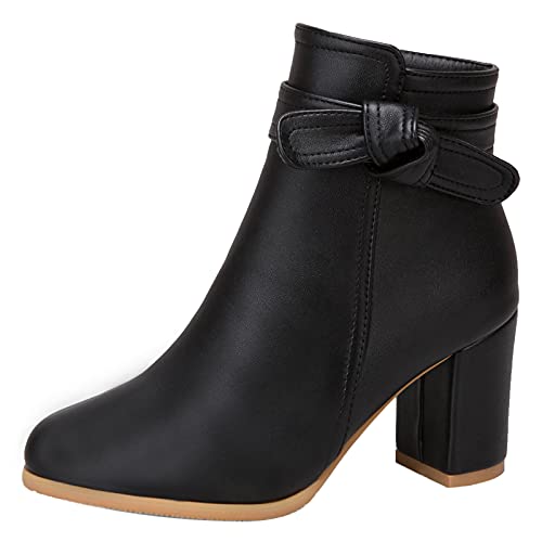 MJIASIAWA Damen Party Hohen Blockabsatz Chelsea Reißverschluss Winter Stiefeletten Bows Bridesmaid Elegant Kleid Warm Boots Schwarz Gr 50 EU/52 Asiatisch von MJIASIAWA