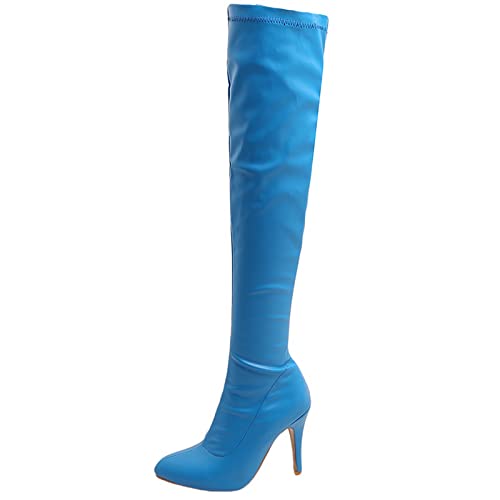 MJIASIAWA Damen Party Overknees Mode Stiletto Stretch Stiefel Warm Kleid Prom Prom Hochzeit Höhe Ferse Winterstiefel Dark-Blau Gr 46 EU/48 Asiatisch von MJIASIAWA