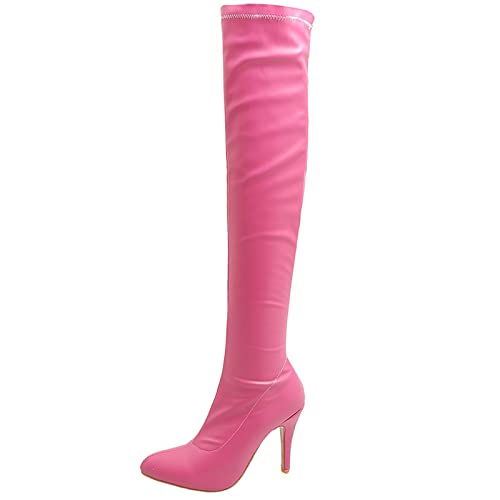 MJIASIAWA Damen Party Overknees Mode Stiletto Stretch Stiefel Warm Kleid Prom Prom Hochzeit Höhe Ferse Winterstiefel Rose-Rot Gr 39 EU/40 Asiatisch von MJIASIAWA
