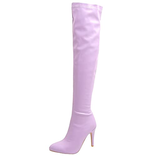 MJIASIAWA Damen Party Overknees Mode Stiletto Stretch Stiefel Warm Kleid Prom Prom Hochzeit Höhe Ferse Winterstiefel Violett Gr 40.5 EU/42 Asiatisch von MJIASIAWA
