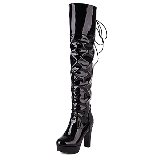MJIASIAWA Damen Party Prom Overknees Lack Kleid Mode Plateau Höhe Ferse Boots Abend Warm Thigh Thigh Slouch Stiefel Schwarz Gr 35 EU MJIASIAWA Damen Party Prom Overknees Lack Kleid Mode Plateau Höhe Ferse Boots Abend Warm Thigh Thigh Slouch Stiefel Schwarz Gr 35 EU von MJIASIAWA