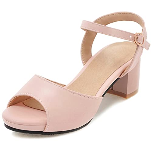 MJIASIAWA Damen Peep Toe Block Mitte Absatz Hochzeit Komfort Plateau Sandalen Bows Blockabsatz Elegant Party Bridesmaid Schuhe Pink Gr 43 EU/45 Asiatisch von MJIASIAWA