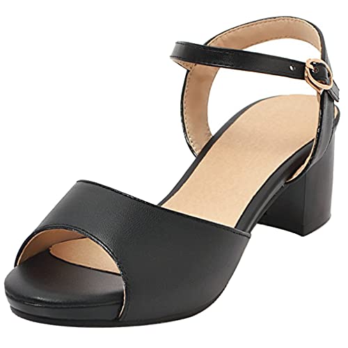 MJIASIAWA Damen Peep Toe Block Mitte Absatz Hochzeit Komfort Plateau Sandalen Bows Blockabsatz Elegant Party Bridesmaid Schuhe Schwarz Gr 44 EU/46 Asiatisch von MJIASIAWA