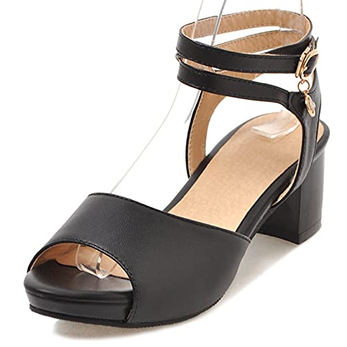 MJIASIAWA Damen Peep Toe Block Mitte Absatz Hochzeit Komfort Plateau Sandalen Bows Blockabsatz Elegant Party Bridesmaid Schuhe Schwarz Gr 44 EU/46 Asiatisch von MJIASIAWA