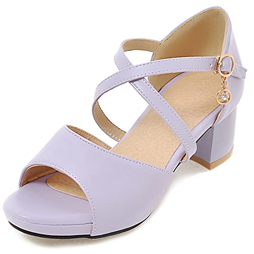 MJIASIAWA Damen Peep Toe Block Mitte Absatz Hochzeit Komfort Plateau Sandalen Bows Blockabsatz Elegant Party Bridesmaid Schuhe Violett Gr 37 EU/38 Asiatisch von MJIASIAWA