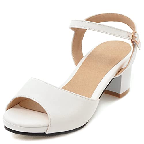 MJIASIAWA Damen Peep Toe Block Mitte Absatz Hochzeit Komfort Plateau Sandalen Bows Blockabsatz Elegant Party Bridesmaid Schuhe Weiß Gr 38 EU/39 Asiatisch von MJIASIAWA