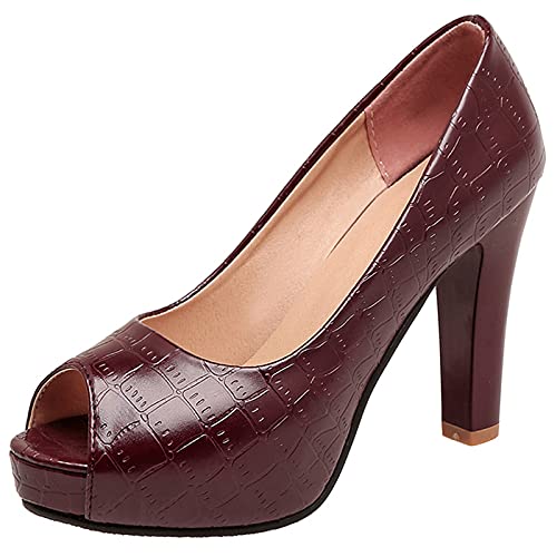 MJIASIAWA Damen Peep Toe Elegant Höhe Ferse Ohne Verschluss Plateau Pumps Abend Prom Party Mode Kleid Pumps Rotwein Gr 40 EU/41 Asiatisch von MJIASIAWA