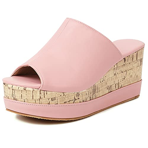 MJIASIAWA Damen Peep Toe Pantoffeln Mode Draußen Leisure Plateau Keilabsatz Sandalen Sommer Strand Schuhe Pantoletten Pantoffeln Sandalen Pink Gr 39 EU/40 Asiatisch von MJIASIAWA