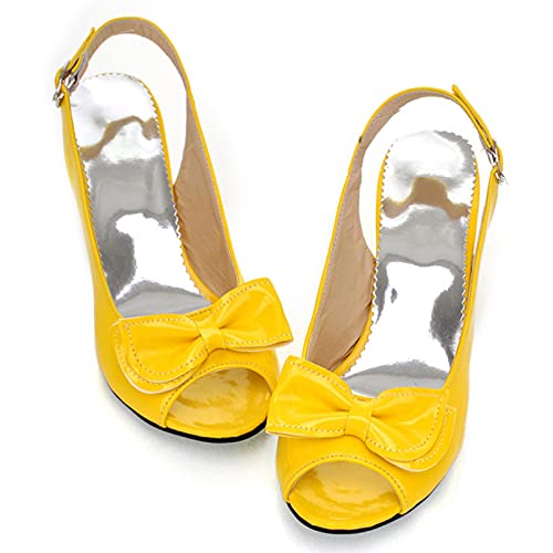 MJIASIAWA Damen Peep Toe Party Elegant Slingback Stiletto Bogen Pumps Abend Kitten Heel Comfy Hochzeit Pumps Gelb Gr 38 EU/39 Asiatisch von MJIASIAWA