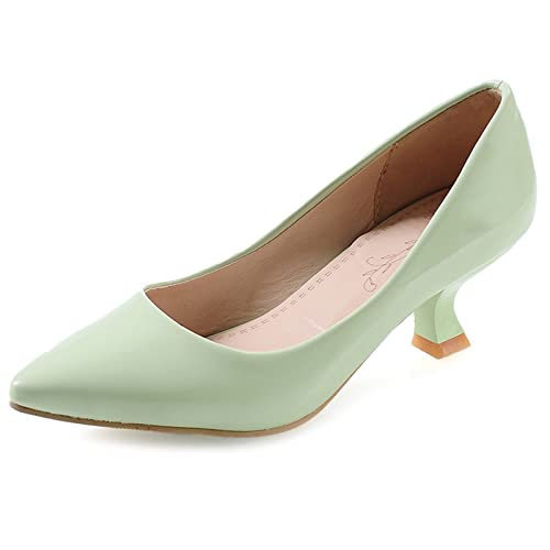 MJIASIAWA Damen Pointed Toe Abend Bridal Buro Kitten Heel Pumps Ohne Verschluss Formal Kleid Mitte Absatz Pumps Party Grün Gr 39 EU/40 Asiatisch von MJIASIAWA