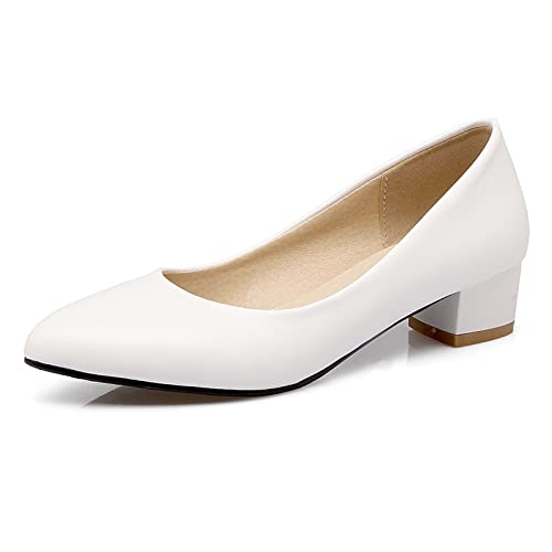 MJIASIAWA Damen Pointed Toe Arbeit Block Mitte Absatz Pumps Kleid Solid Color Business Ohne Verschluss Buro Pumps Weiß Gr 40.5 EU/42 Asiatisch von MJIASIAWA