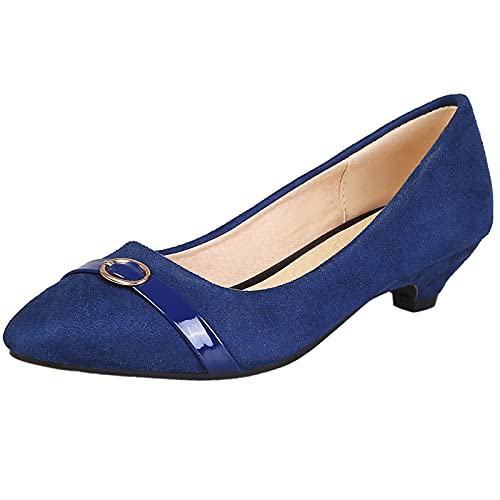 MJIASIAWA Damen Pointed Toe Buro Arbeit Comfy Ohne Verschluss Kitten Heel Pumps Formal Kleid Abend Niedrige Absatz Schuhe Bows Blau Gr 39 EU/40 Asiatisch von MJIASIAWA