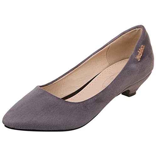 MJIASIAWA Damen Pointed Toe Buro Arbeit Comfy Ohne Verschluss Kitten Heel Pumps Formal Kleid Abend Niedrige Absatz Schuhe Bows Grau Gr 42 EU/44 Asiatisch von MJIASIAWA