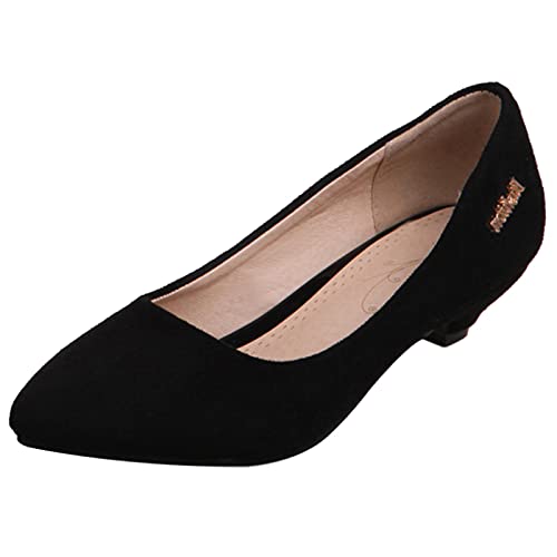 MJIASIAWA Damen Pointed Toe Buro Arbeit Comfy Ohne Verschluss Kitten Heel Pumps Formal Kleid Abend Niedrige Absatz Schuhe Bows Schwarz Gr 38 EU/39 Asiatisch von MJIASIAWA
