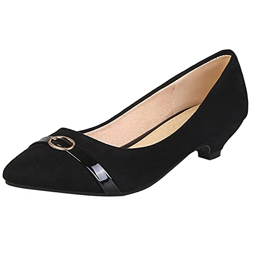 MJIASIAWA Damen Pointed Toe Buro Arbeit Comfy Ohne Verschluss Kitten Heel Pumps Formal Kleid Abend Niedrige Absatz Schuhe Bows Schwarz Gr 48 EU/50 Asiatisch von MJIASIAWA